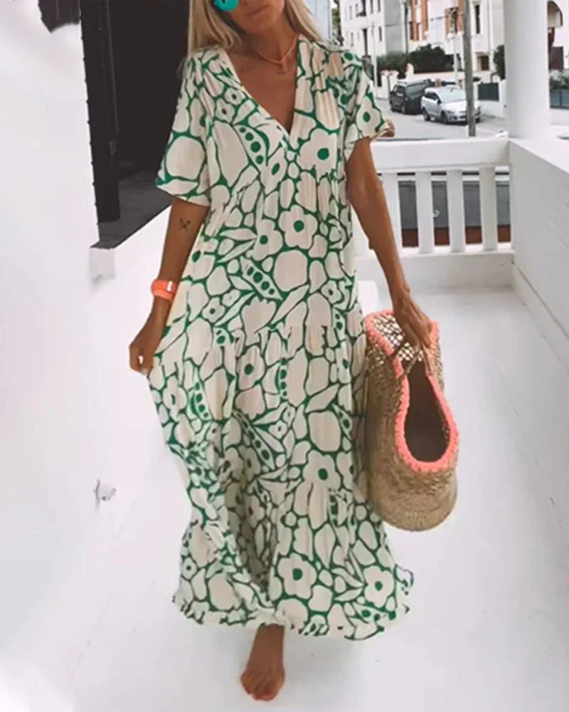 CHRISTINE | Long Summer Dress with Flowing Cut and Elegant Graphic Pattern