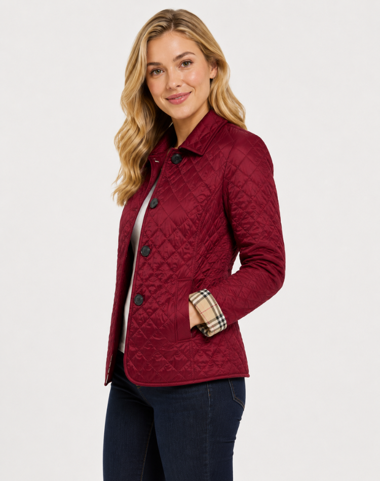 Women's Elegant Quilted Transitional Jacket with Button Collar