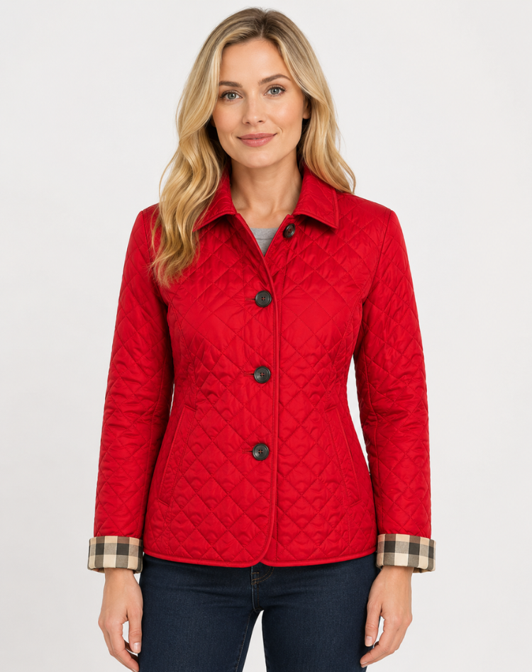Women's Elegant Quilted Transitional Jacket with Button Collar