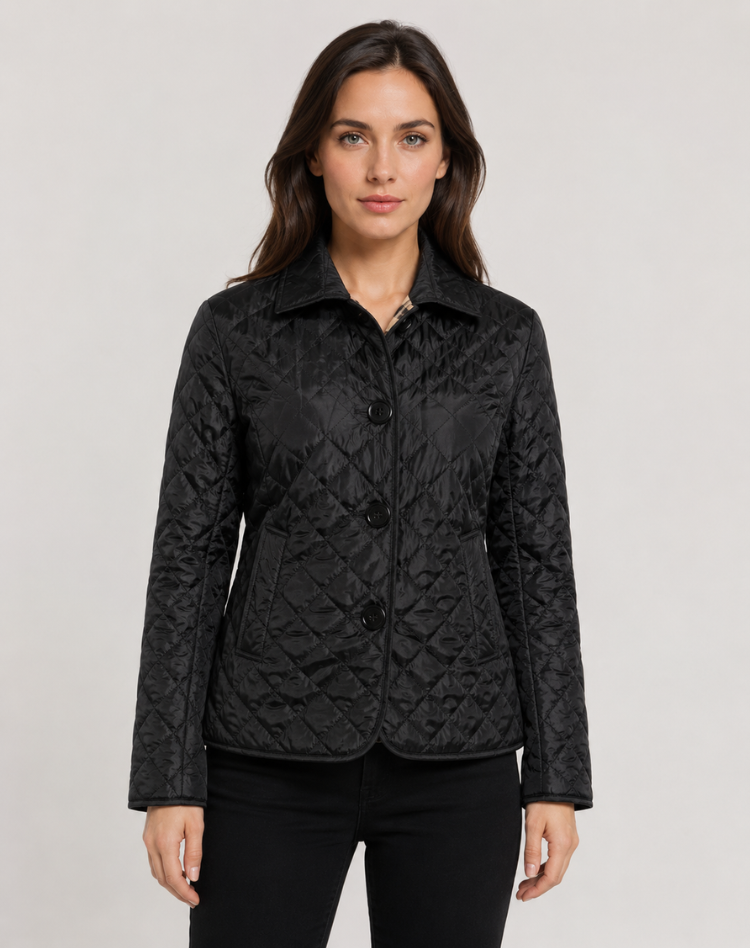 Women's Elegant Quilted Transitional Jacket with Button Collar