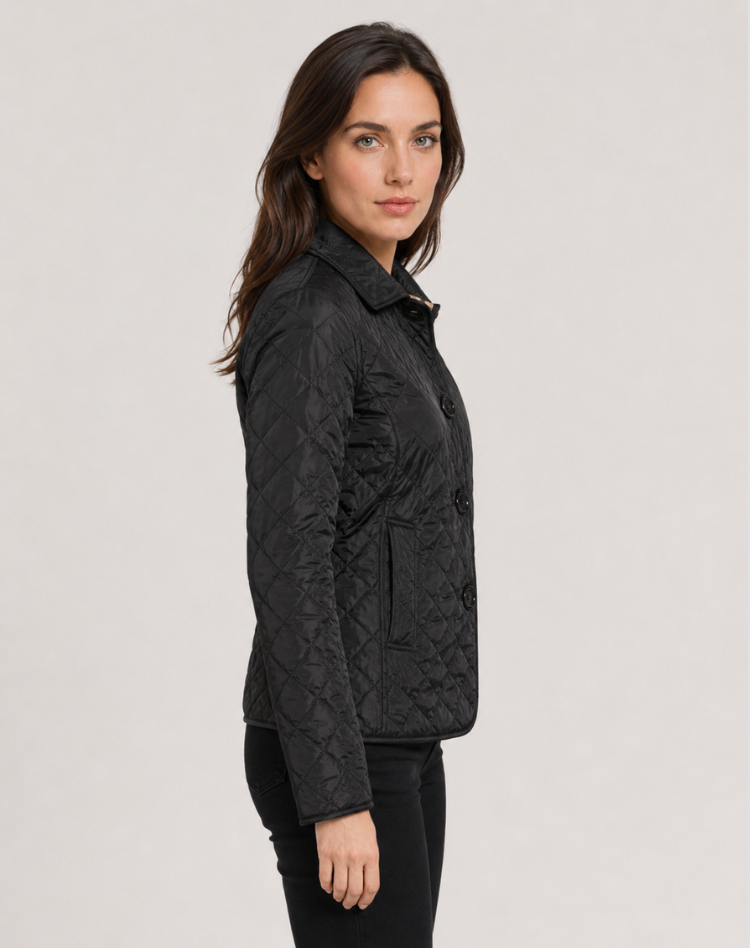 Women's Elegant Quilted Transitional Jacket with Button Collar