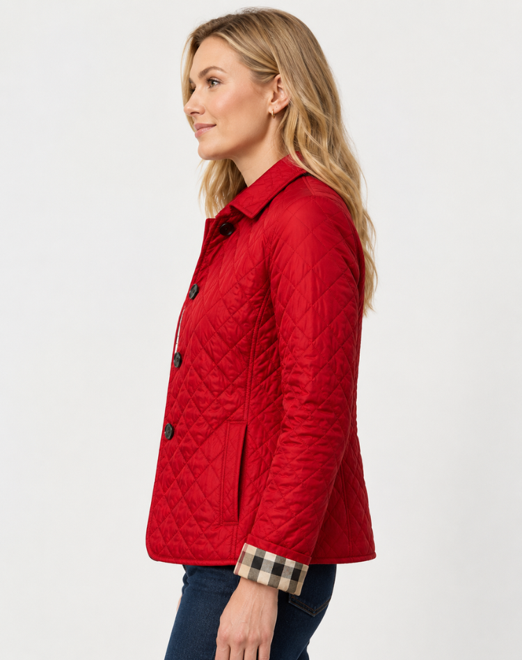 Women's Elegant Quilted Transitional Jacket with Button Collar