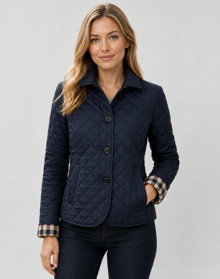 Women's Elegant Quilted Transitional Jacket with Button Collar
