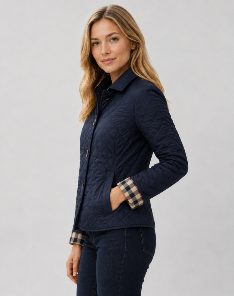 Women's Elegant Quilted Transitional Jacket with Button Collar