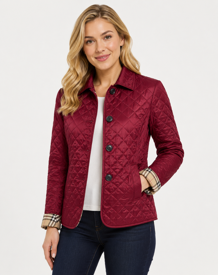 Women's Elegant Quilted Transitional Jacket with Button Collar
