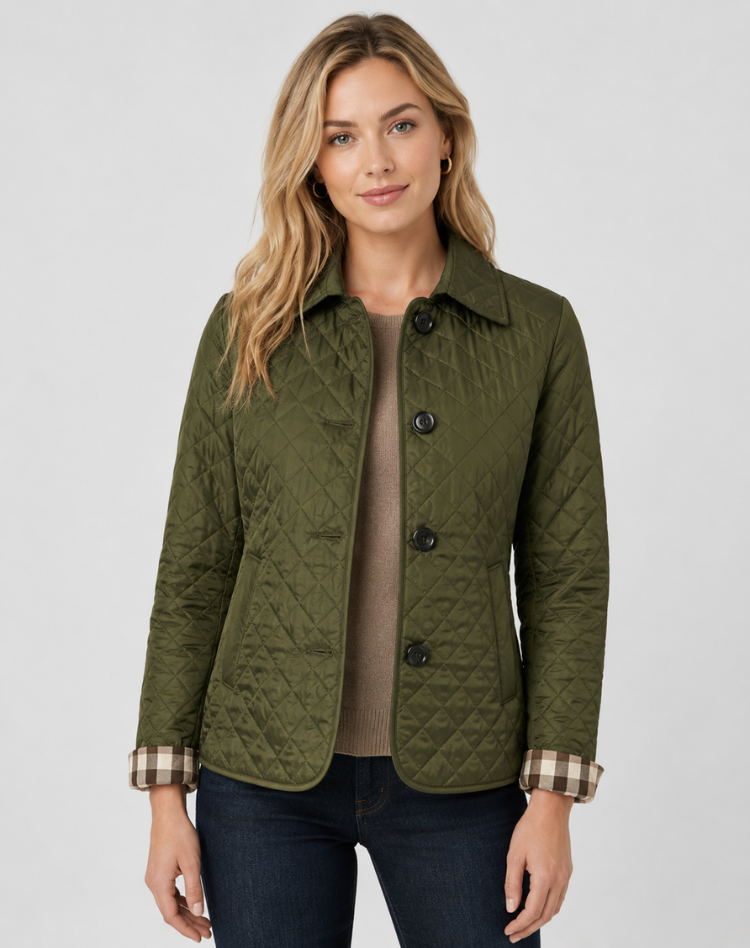 Women's Elegant Quilted Transitional Jacket with Button Collar