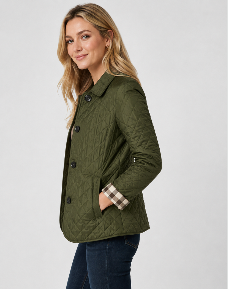Women's Elegant Quilted Transitional Jacket with Button Collar
