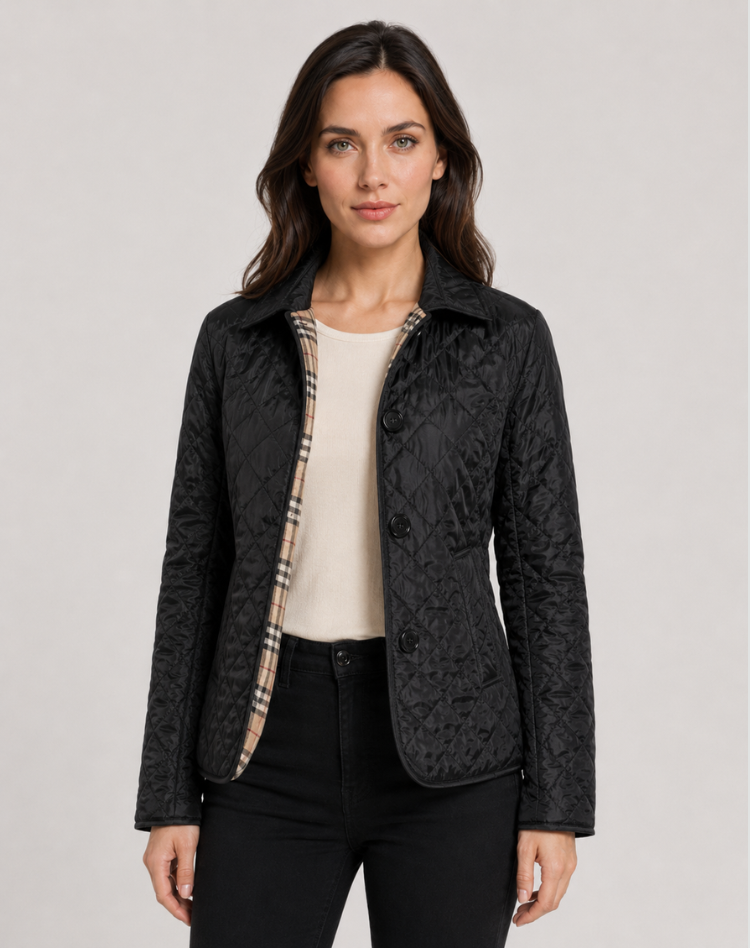 Women's Elegant Quilted Transitional Jacket with Button Collar