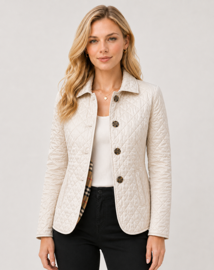 Women's Elegant Quilted Transitional Jacket with Button Collar