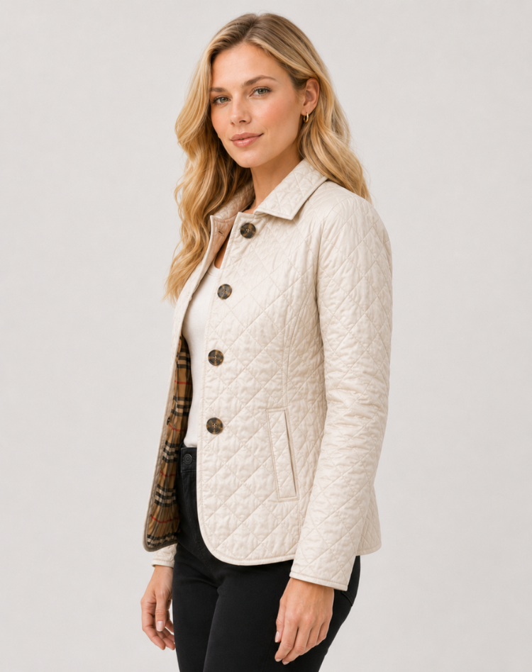 Women's Elegant Quilted Transitional Jacket with Button Collar