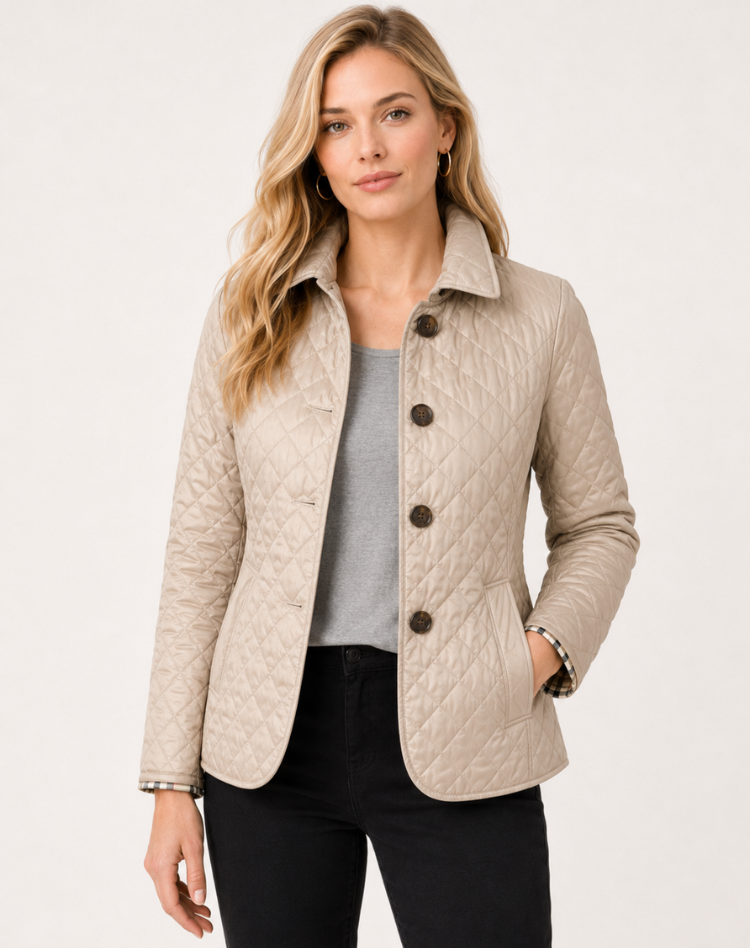 Women's Elegant Quilted Transitional Jacket with Button Collar