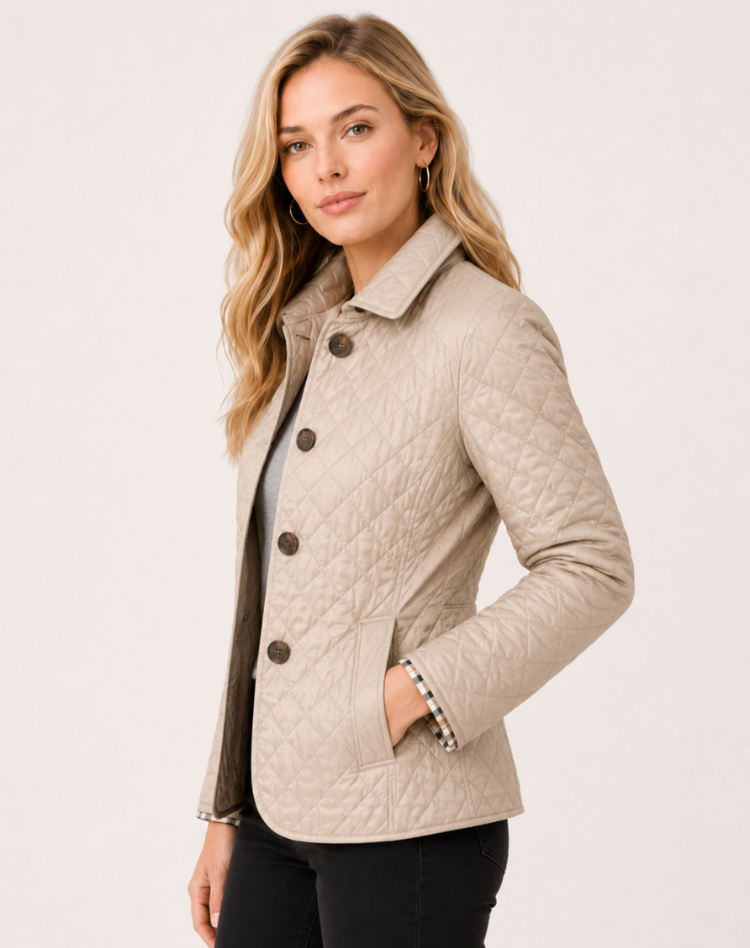 Women's Elegant Quilted Transitional Jacket with Button Collar