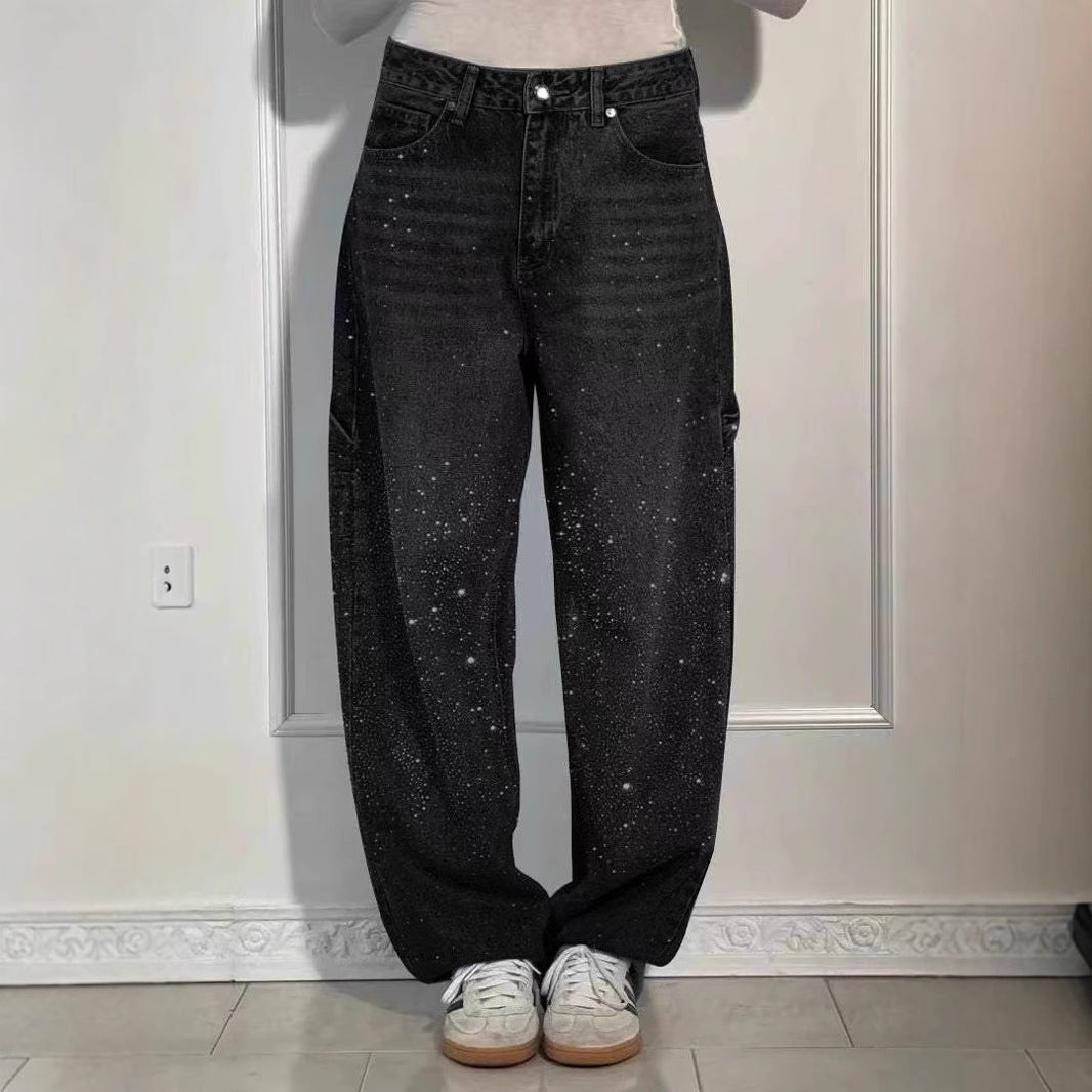 Raphaelle | Trendy Starry Denim Cargo Pants
