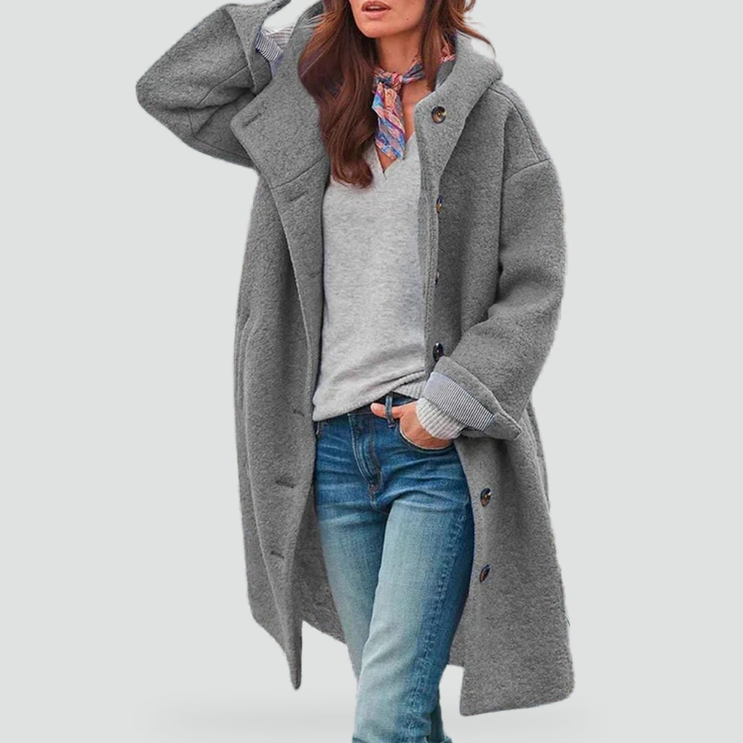 Women's Hooded Coat with Buttons