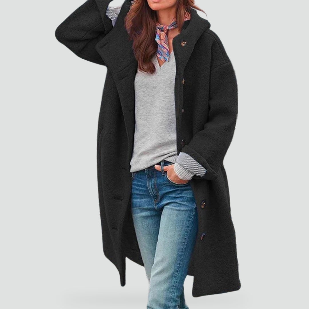 Women's Hooded Coat with Buttons